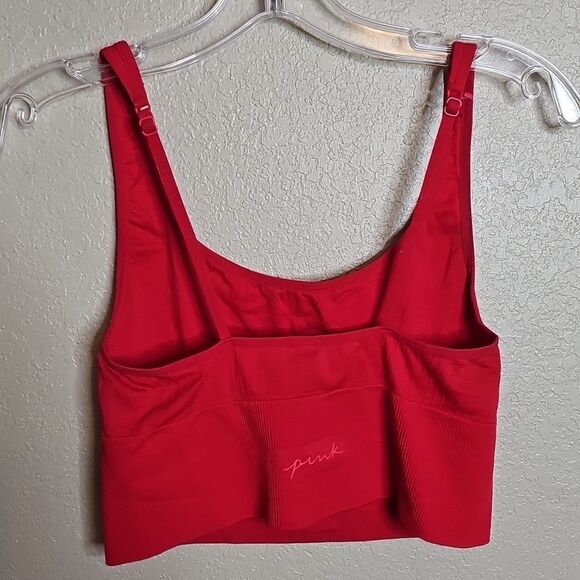 PINK Victoria's Secret Active Red Seamless Ribbed Crop Bra Top Medium - Picture 3 of 5